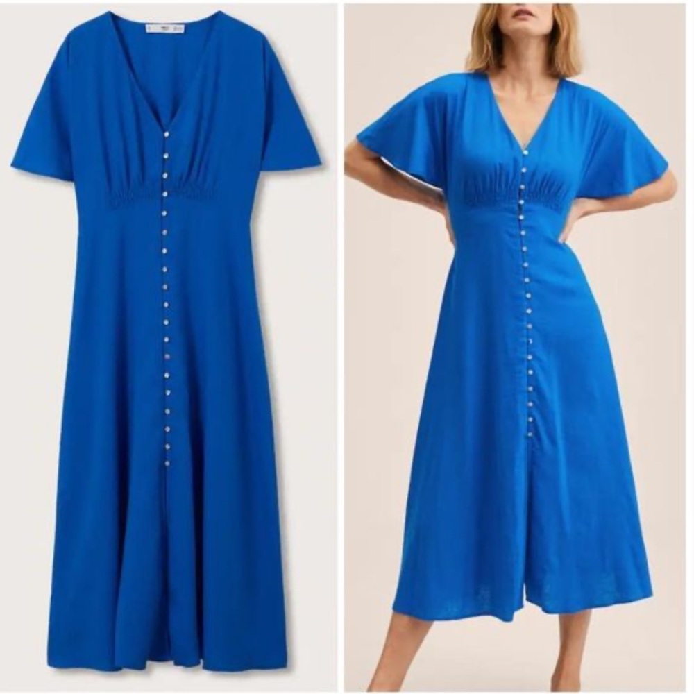 Mango Buttoned Linen Blend Dress